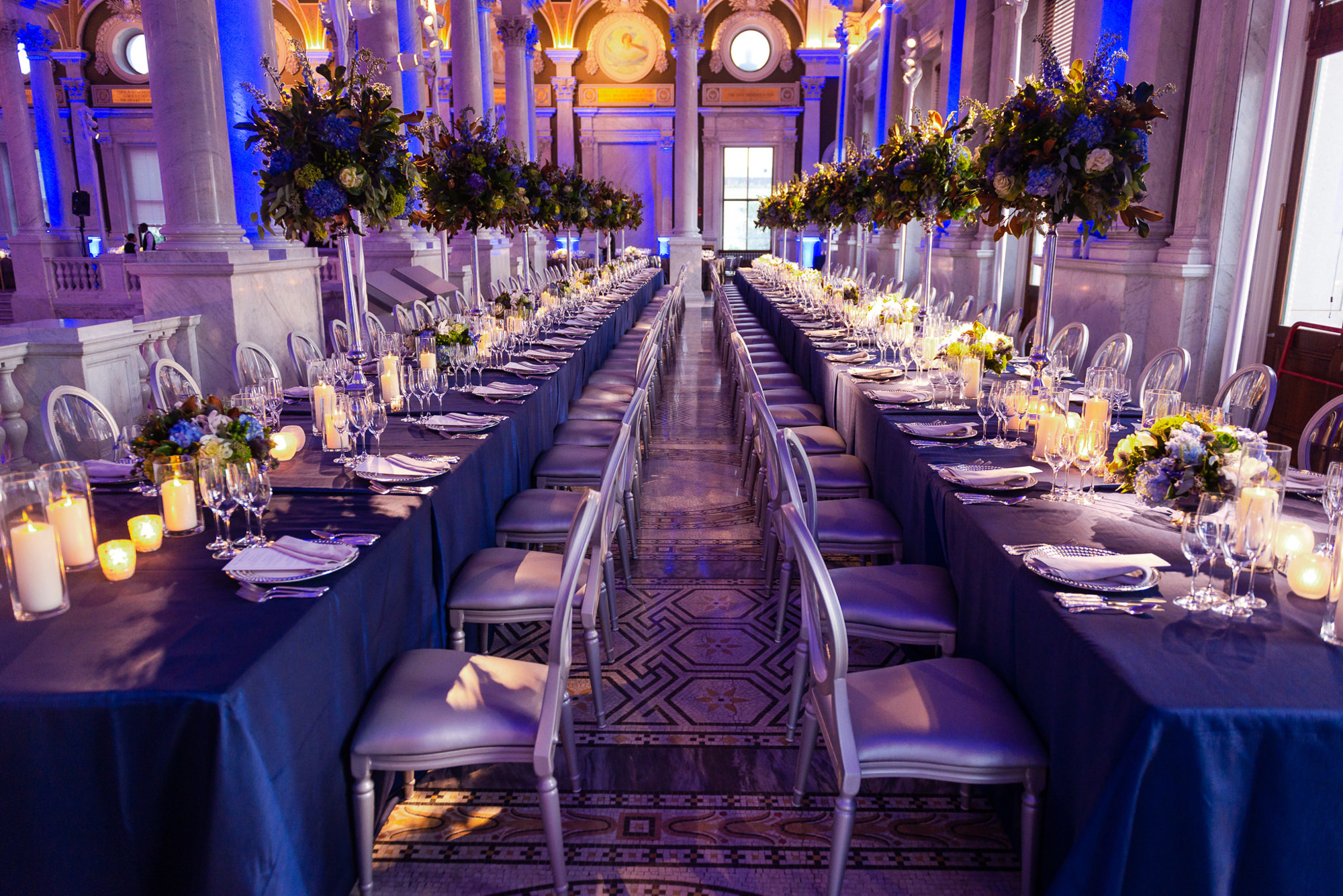 Company gala photographer Baltimore &mdash; elegant black-tie corporate dinner table setting
